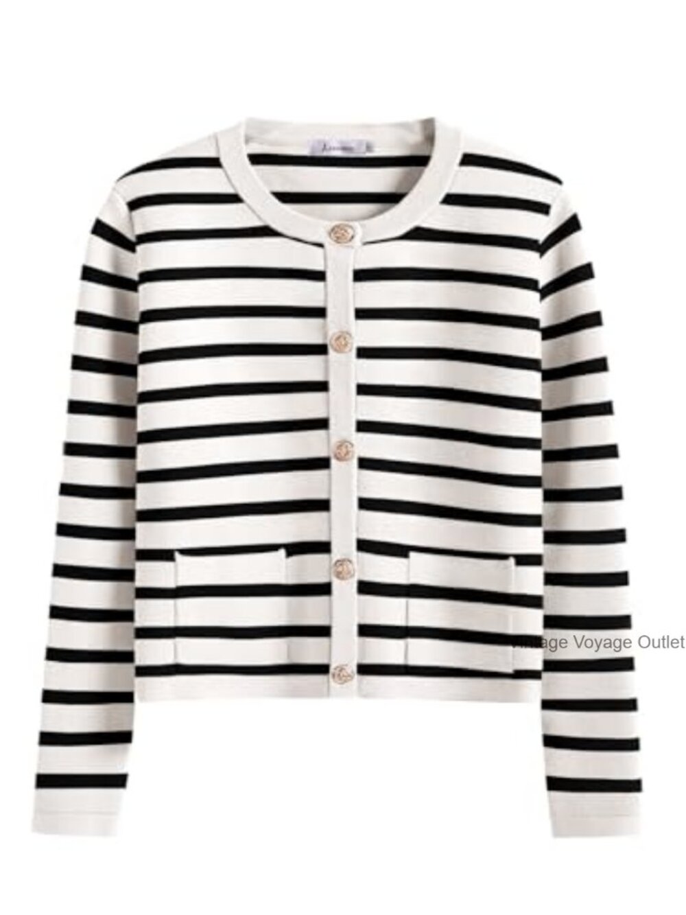 Button Down Cropped Striped Cardigan Sweater Long Sleeve Casual